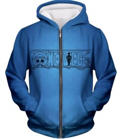 One Piece Awesome Anime One Piece Promo Logo Blue Zip Up Hoodie OP125