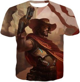 Overwatch Awesome Bounty Hunter Jesse McCree Cool Action T-Shirt OW137