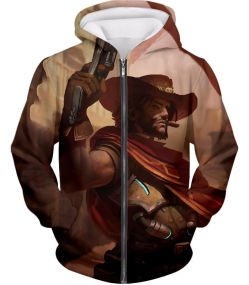 Overwatch Awesome Bounty Hunter Jesse McCree Cool Action Zip Up Hoodie OW137