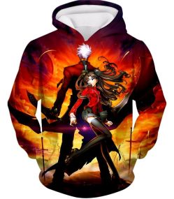 Fate Stay Night Cool Rin Tohsaka and Archer Action Hoodie FSN015