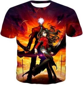 Fate Stay Night Cool Rin Tohsaka and Archer Action T-Shirt FSN015