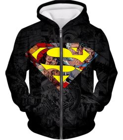 Awesome Hero Superman Symbol of Justice Amazing Promo Black Zip Up Hoodie SU015