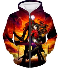 Fate Stay Night Cool Rin Tohsaka and Archer Action Zip Up Hoodie FSN015