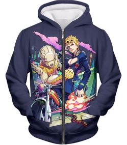 Anime Adventure C Giorno Giovanna Stand Gold Experience Action Zip Up Hoodie JO019