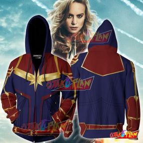 Captain Marvel Cosplay New Look Zip Up Hoodie Jacket