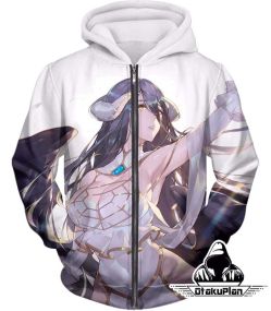 Overlord Beautiful Albedo Extremely Evil and Cute White Anime Zip Up Hoodie OL0013