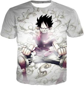 One Piece Cool Pirate Hero Monkey D Luffy Action White T-Shirt OP002