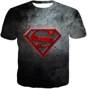 Amazing Symbol of Superhero Superman Cool Scratch Patterned Black T-Shirt SU020