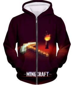 Minecraft Promo Torch and Diamond Pickaxe Zip Up Hoodie