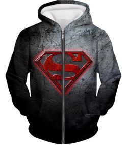 Amazing Symbol of Superhero Superman Cool Scratch Patterned Black Zip Up Hoodie SU020