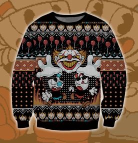 2023 Cuphead Dont Deal With The Clown 3D Printed Ugly Christmas Sweatshirt