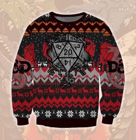 2023 Dungeons and Dragons Destiny Dice 3D Printed Ugly Christmas Sweatshirt