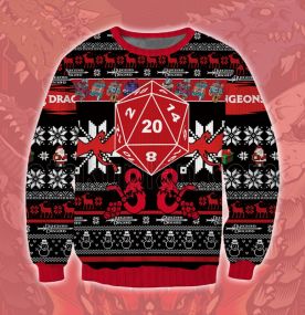 2023 Dungeons and Dragons Dice 3D Printed Ugly Christmas Sweatshirt