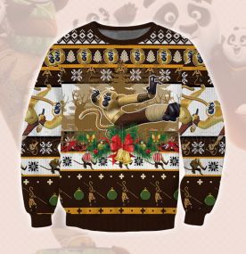 2023 Kung Fu Panda Monkey Up 3D Printed Ugly Christmas Sweatshirt