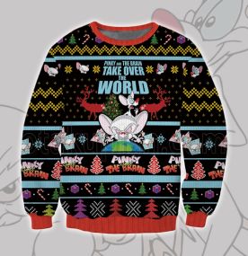 2023 Pinky And The Braintake Over The World 3D Printed Ugly Christmas Sweatshirt