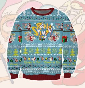 2023 Ren and Stimpy Show Children Cartoon 3D Printed Ugly Christmas Sweatshirt