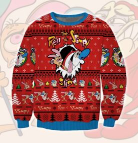 2023 Ren and Stimpy Show Neurotic 3D Printed Ugly Christmas Sweatshirt