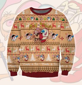 2023 Ren and Stimpy Show Ren Hoek Stimpy J Cat 3D Printed Ugly Christmas Sweatshirt
