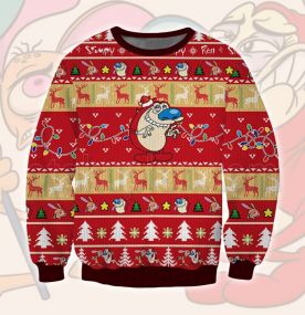 2023 Ren and Stimpy Show Stimpy J Cat 3D Printed Ugly Christmas Sweatshirt
