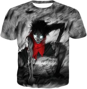 One Piece Powerful Pirate Straw Hat Luffy Awesome Action Black T-Shirt OP021