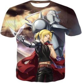 Fullmetal Alchemist Alchemy Brothers Edward x Alphonse Amazing Anime Action T-Shirt FA022