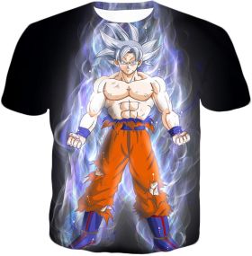 Dragon Ball Super Incredible Form Goku Super Saiyan White Cool Promo Black T-Shirt DBS251