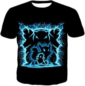 Blastoise Evolution Water Art Black Anime T-Shirt