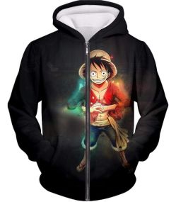 One Piece Captain of Straw Hats Monkey D Luffy Cool Black Zip Up Hoodie OP032