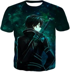 Sword Art Online Kirito The Black Swordsman Cool Anime Promo Graphic T-Shirt SAO033