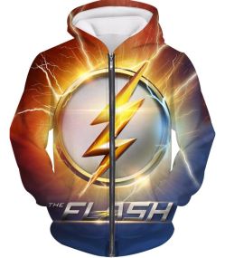 DC Comics The Flash Symbol Zip Up Hoodie - Superhero 3D Zip Up Hoodies And Clothing