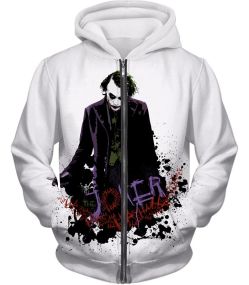 Best Batman Villain The Joker Cool White Zip Up Hoodie BM037