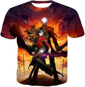 Fate Stay Night Awesome Rin and Archer Shirou Cool Action T-Shirt FSN039