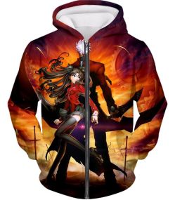 Fate Stay Night Awesome Rin and Archer Shirou Cool Action Zip Up Hoodie FSN039