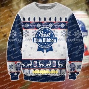 3D All Over Print Knitting Pattern Pabst Blue Ribbon Beer Ugly Christmas Sweatshirt