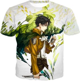 Attack on Titan Awesome Survey Corp Soldier Levi Ackerman Ultimate Anime White T-Shirt AOT094