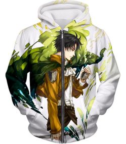 Attack on Titan Awesome Survey Corp Soldier Levi Ackerman Ultimate Anime White Zip Up Hoodie AOT094