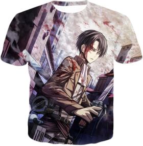 Attack on Titan Covered with Blood Ultimate Hero Levi Ackerman Anime Action T-Shirt AOT096