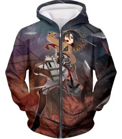 Attack on Titan Super Skilled Soldier Mikasa Ackerman Ultimate Anime Action Zip Up Hoodie AOT098