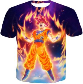 Dragon Ball Super Reaching God Level Super Saiyan God Goku Cool Action Promo T-Shirt DBS050