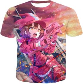 Sword Art Online Pink Devil LLENN Action Gun Gale Online Player Cool Anime Graphic T-Shirt SAO050