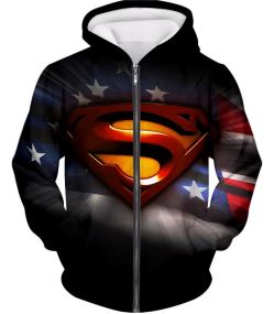 Americas Favourite Superhero Superman Ultimate Symbol Black Zip Up Hoodie SU006