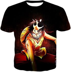 One Piece Super Cool Straw Hat Luffy Action Black T-Shirt OP069