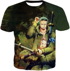 One Piece Cool Straw Hat Pirates First Man Roronoa Zoro Awesome T-Shirt OP070