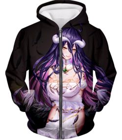 Overlord Amazing Guardian Supervisor Albedo the White Devil Cute Promo Black Zip Up Hoodie OL097