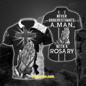 A Man With A Rosary Black Polo Shirt
