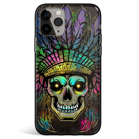 Aboriginal Style Skull Tempered Glass iPhone Case