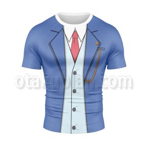 Ace Attorney Naruhodou Ryuuichi Blue Cosplay Short Sleeve Compression Shirt