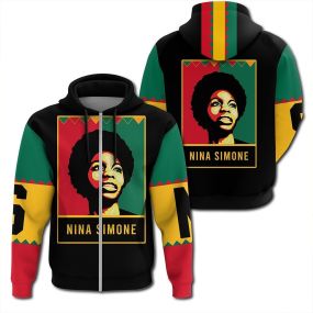 African Hoodie Nina Simone Black History Month Style Zip Hoodie
