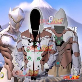 Overwatch Cosplay Genji Chrome Skin Zip Up Hoodie Jacket