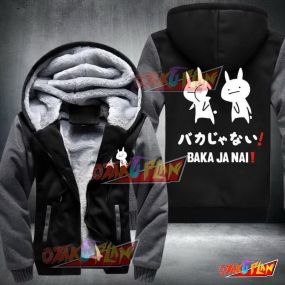 Anime Baka Ja Nai Rabbit Slap Japanese Fleece Winter Jacket Black And Gray
